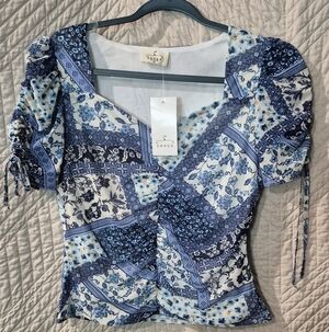 Blue Floral Patchwork Women's Top